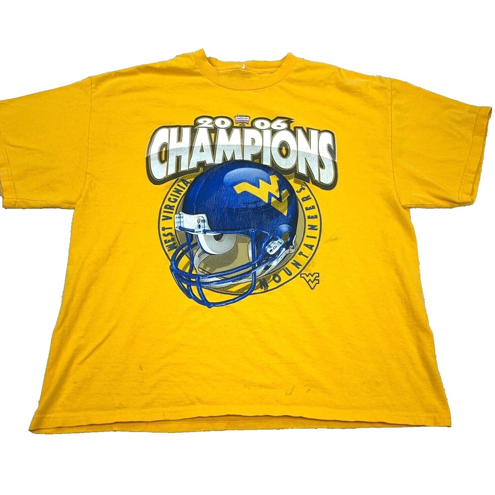 Vintage West Virginia Mountaineers Shirt Men Large Yellow Tee WVU Helmet Y2K *